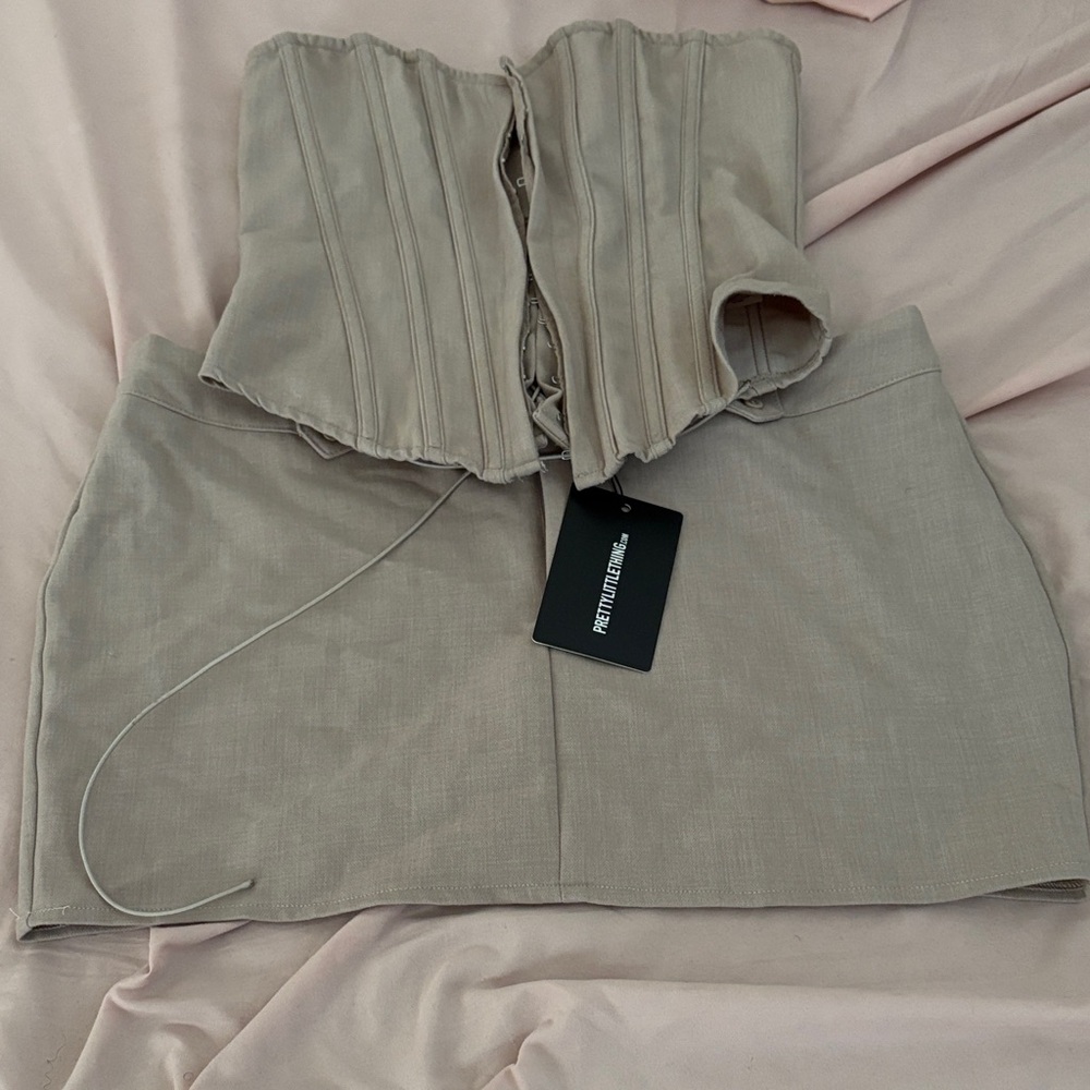 PrettyLittleThing Taupe Corset and Skirt Set